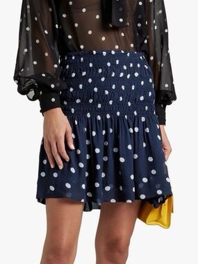 GANNI Sky Captain Smocked Polka Dot Chiffon Mini Skirt EU 38/US 6